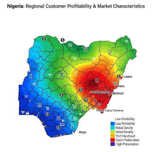 Heat map of Nigeria showing regional customer profitability patterns and market characteristics