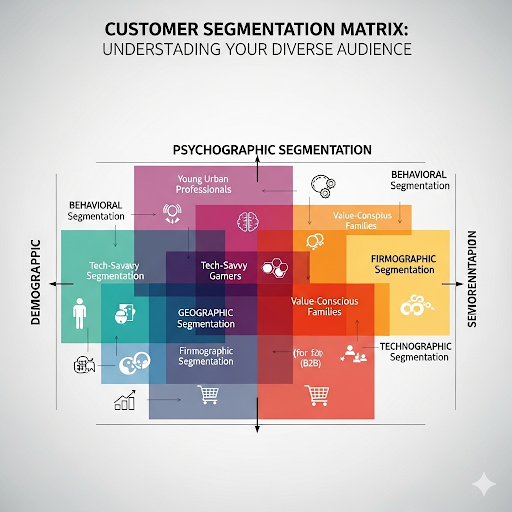 Customer segmentation matrix showing different categorization methods and their intersections
