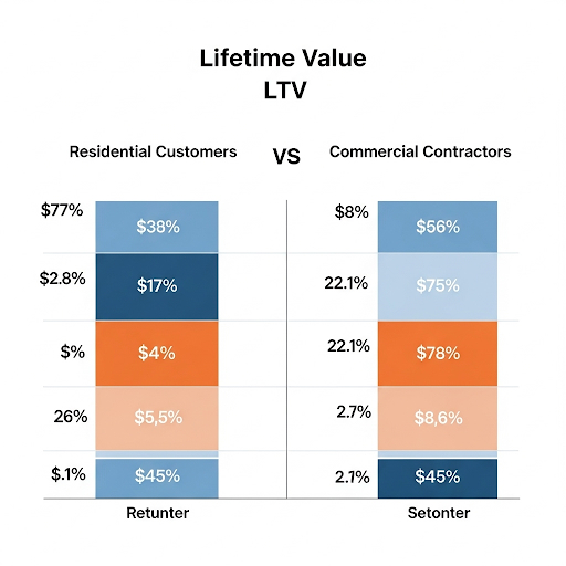 Side-by-side comparison chart of residential vs. commercial LTV breakdown