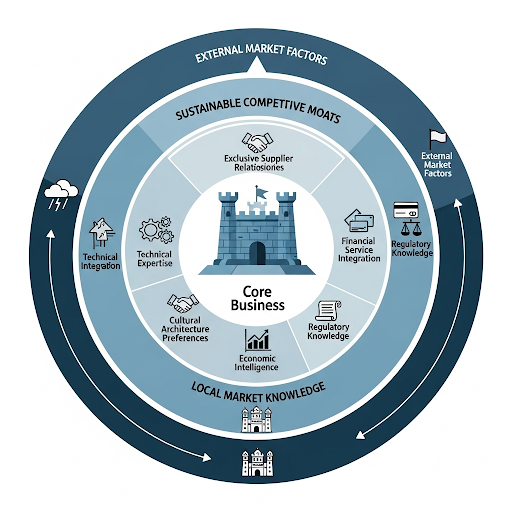 Strategic moat visualization showing different layers of competitive protection and their sustainability factors