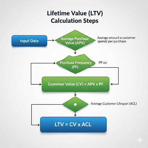 flowchart showing LTV calculation steps