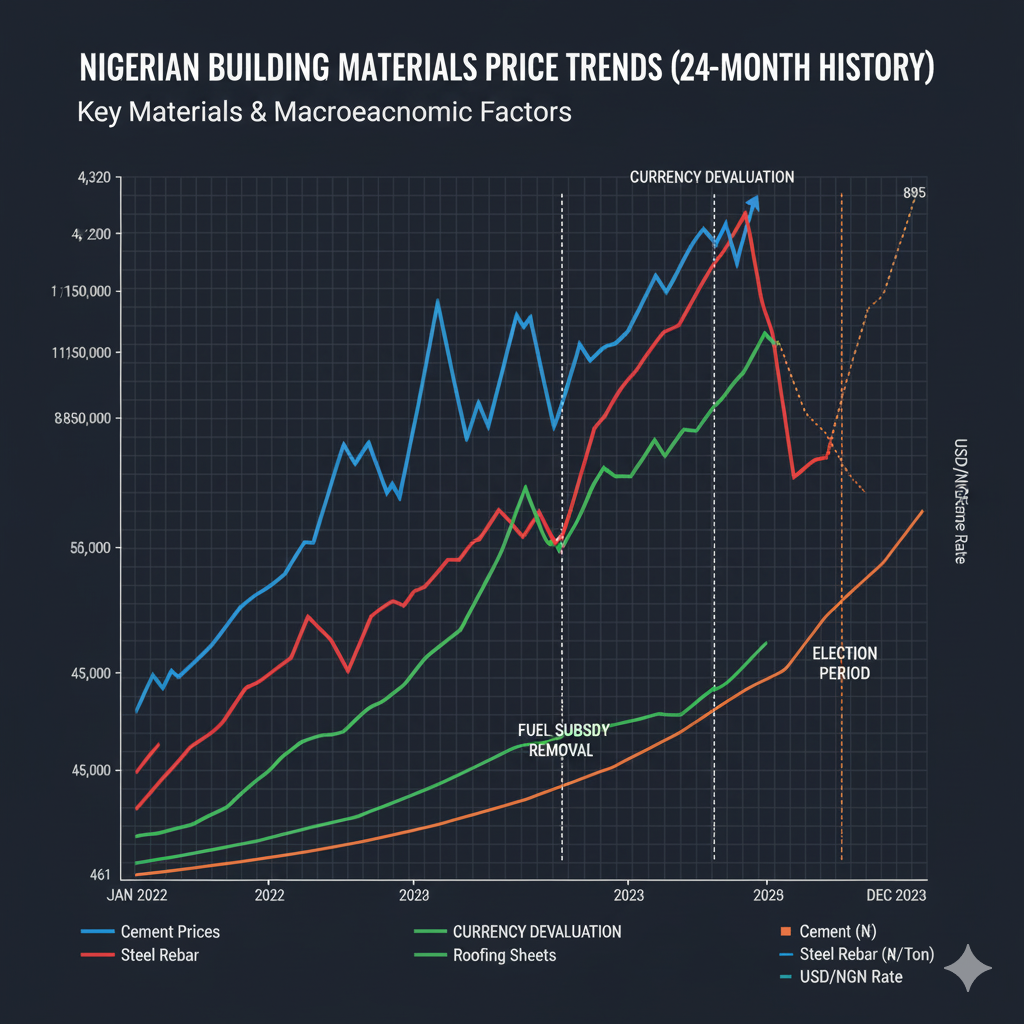 Nigerian regional building materials market map showing Lagos as largest market at ₦450B annually with 105% price index, FCT at ₦180B with 115% price index, Rivers at ₦220B with 110% price index, and Kano at ₦160B with 85% price index, with color coding and supply chain infrastructure indicators.